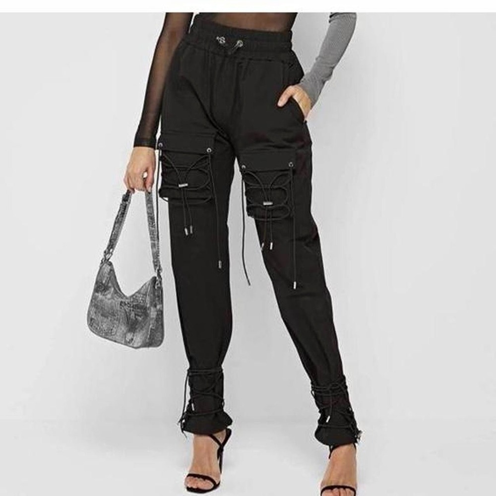 Manière De Voir Black Bungee Straps Strappy Cargo Jogger Pants Women's Size 6